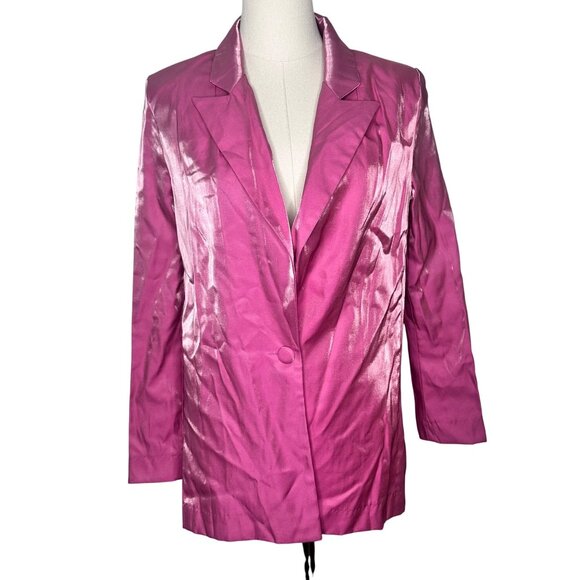 Princess Polly Ayres Blazer Jacket Pink Metallic Womens 2 Glam Party Occasion - Picture 2 of 6